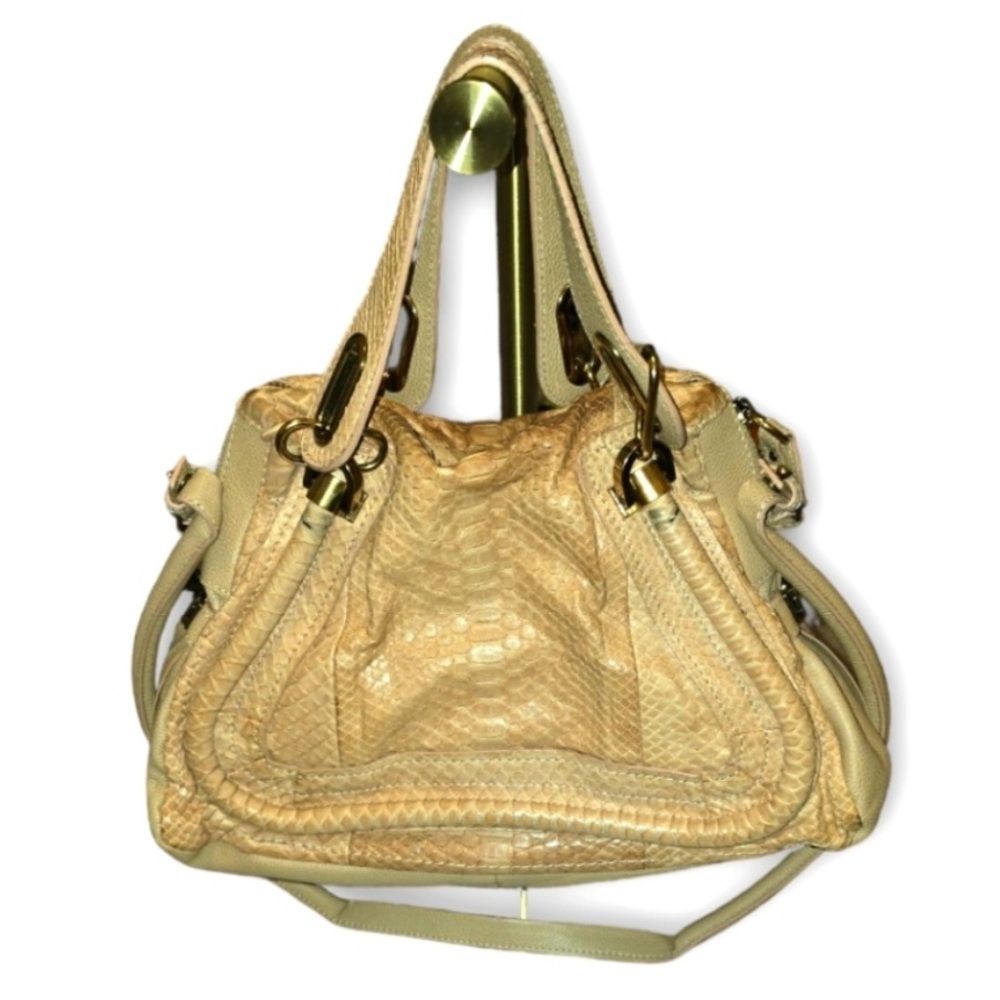 Chloe 2-Way Beige Python Leather Medium Paraty Sa… - image 1
